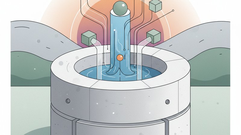 Современная иллюстрация бетонных колец для колодцев, Новосибирск, тренды 2026 года, чистый стиль.